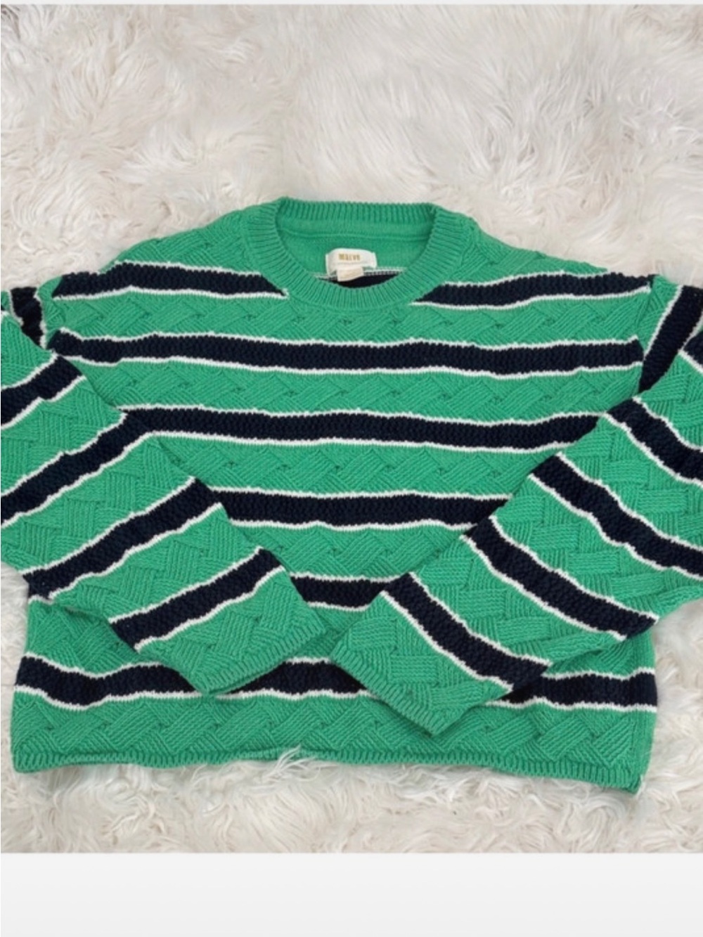 Maeve Anthropologie Green Stripe Knitted Sweater Crewneck medium